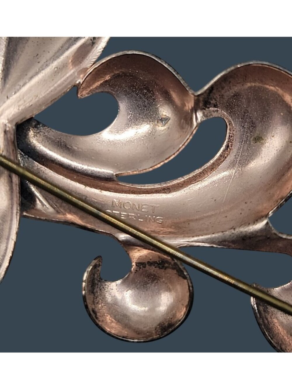 Rare 1940s Vintage MONET STERLING Silver Rose Gold Vermeil Retro Fan Brooch Pin - Picture 5 of 7